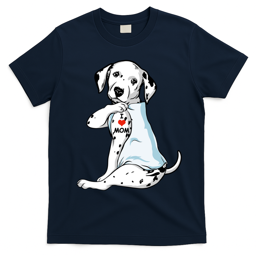 I Love Mom Tattoo Dalmatian Mom Dog Lover Gift T-Shirt - Navy Blue