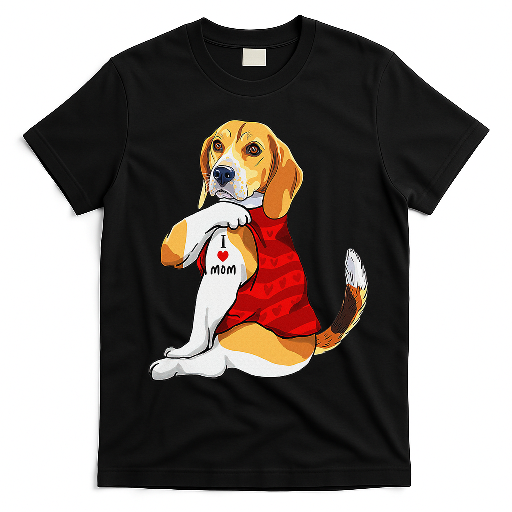 I Love Mom Tattoo Beagle Dog Lover T-Shirt - Black