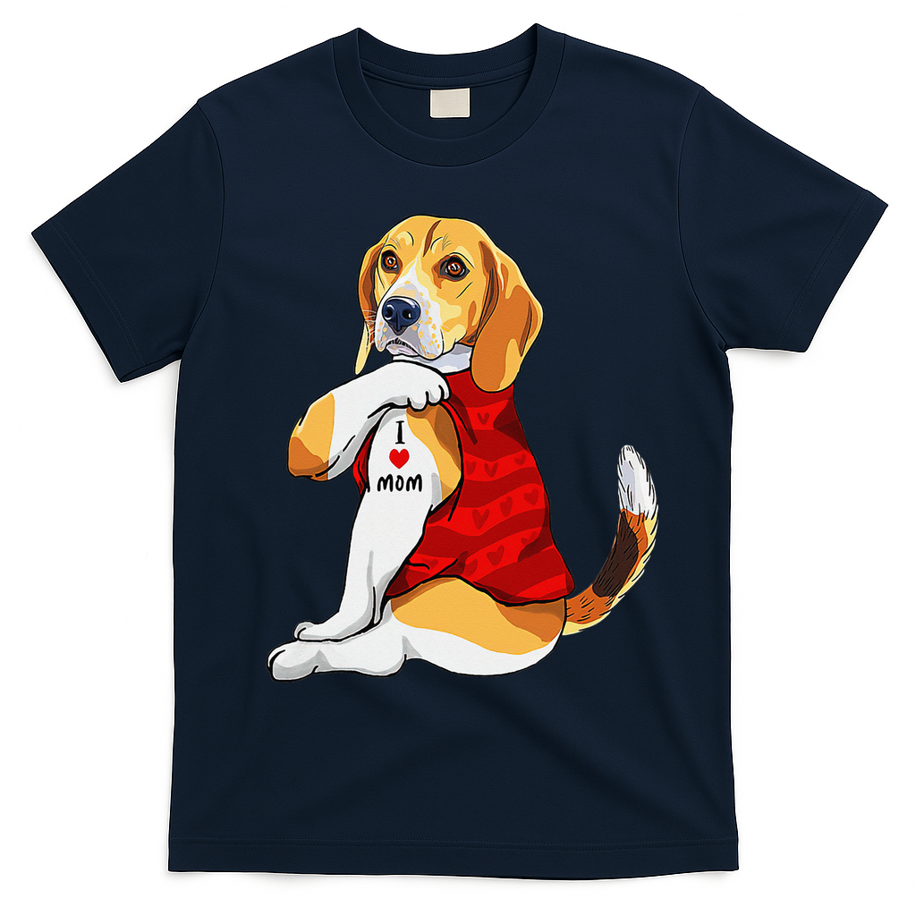 I Love Mom Tattoo Beagle Dog Lover T-Shirt - Navy Blue