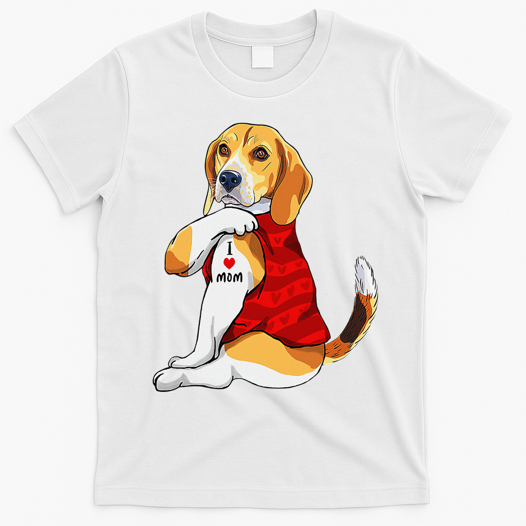 I Love Mom Tattoo Beagle Dog Lover T-Shirt - White