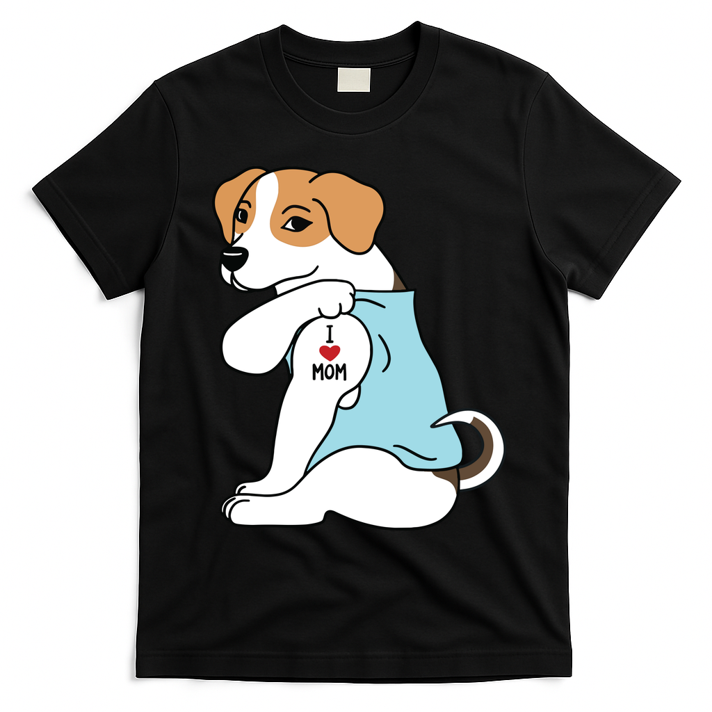 I Love Mom Tattoo Jack Russell Terrier Mothers Day Dog T-Shirt - Black