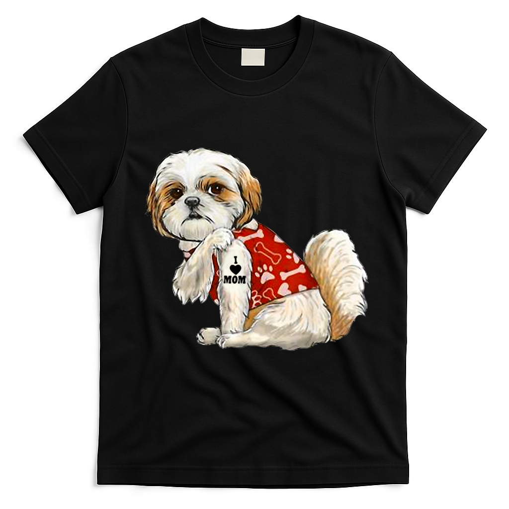 I Love Mom Tattoo Shih Tzu Mom Funny Mother's Day Gift T-Shirt - Black