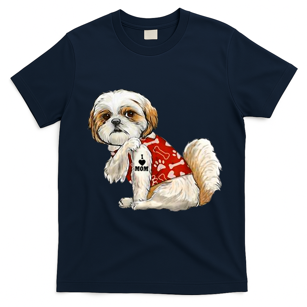 I Love Mom Tattoo Shih Tzu Mom Funny Mother's Day Gift T-Shirt - Navy Blue