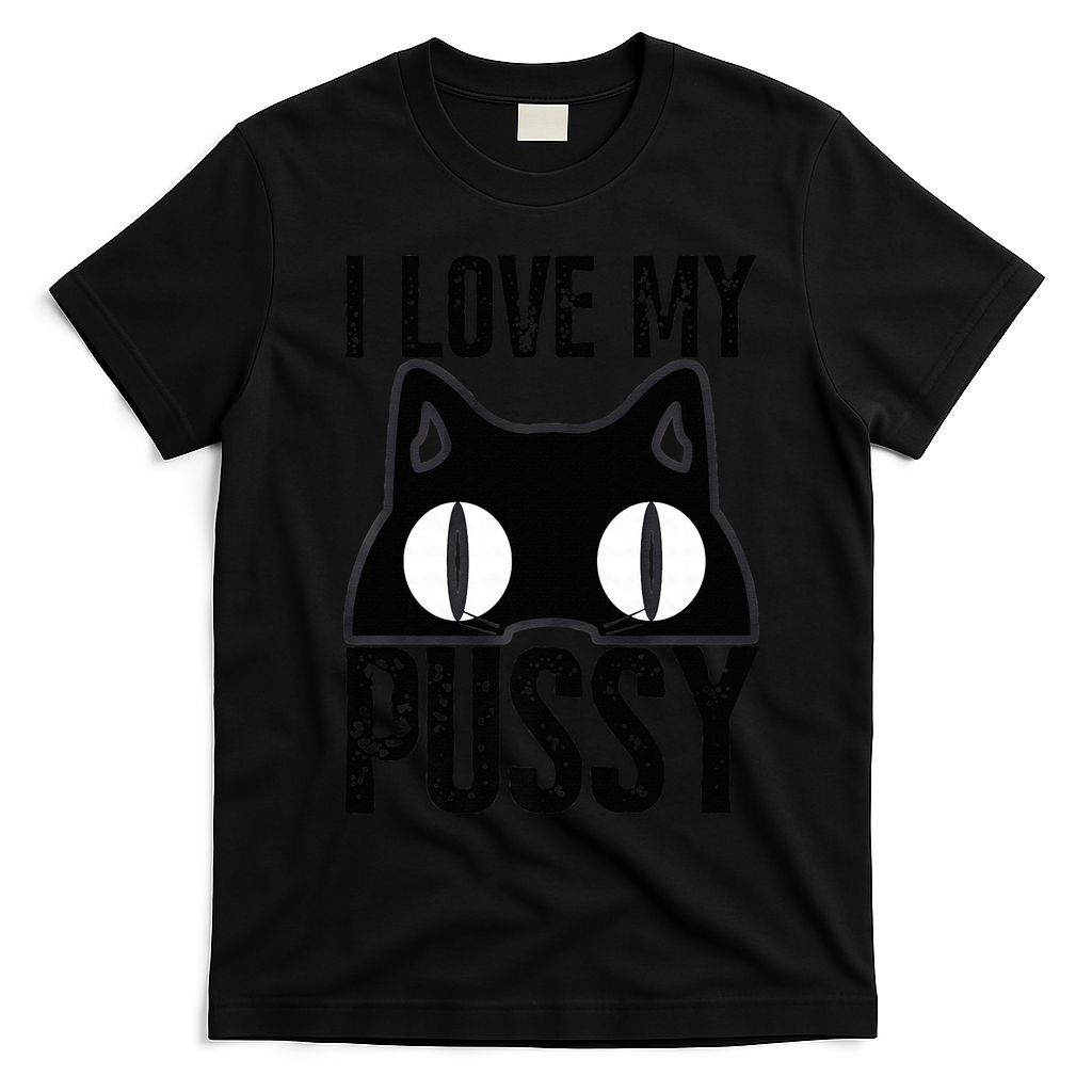 I Love My Pussy Cat Funny Halloween Cats Spiderweb Premium T-Shirt - Black