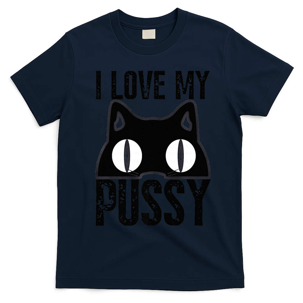 I Love My Pussy Cat Funny Halloween Cats Spiderweb Premium T-Shirt - Navy Blue