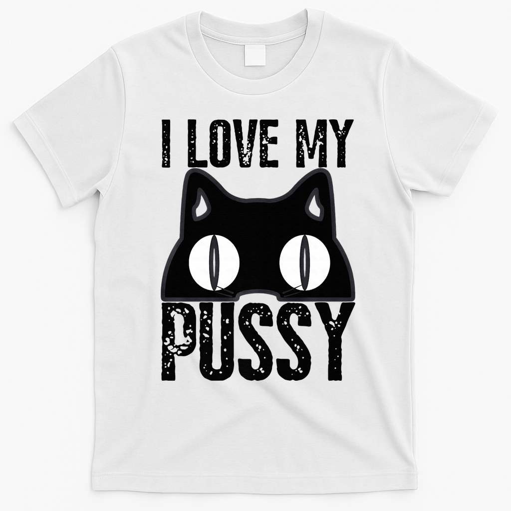 I Love My Pussy Cat Funny Halloween Cats Spiderweb Premium T-Shirt - White