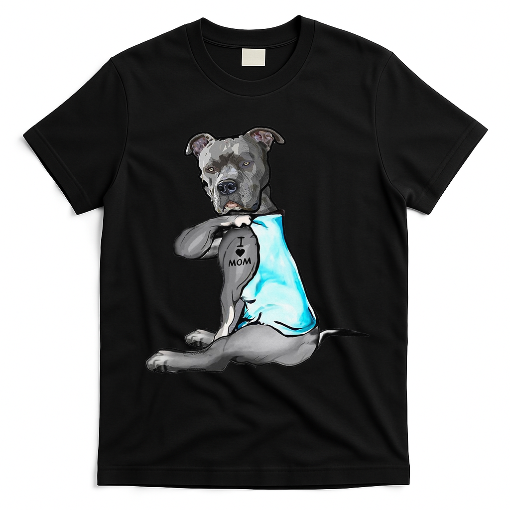 I Love Mom Tattoo Pitbull Dog Lover  Gift Pitbull Mom T-Shirt - Black