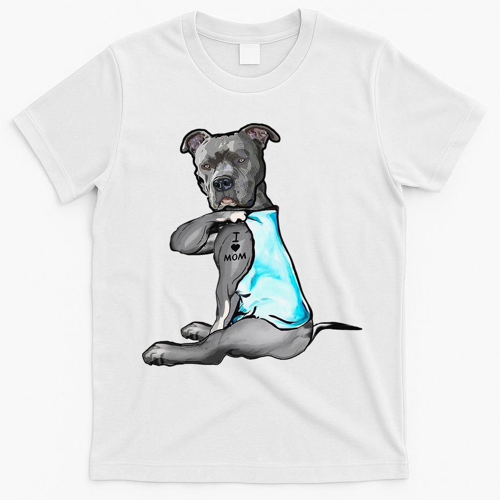 I Love Mom Tattoo Pitbull Dog Lover  Gift Pitbull Mom T-Shirt - White
