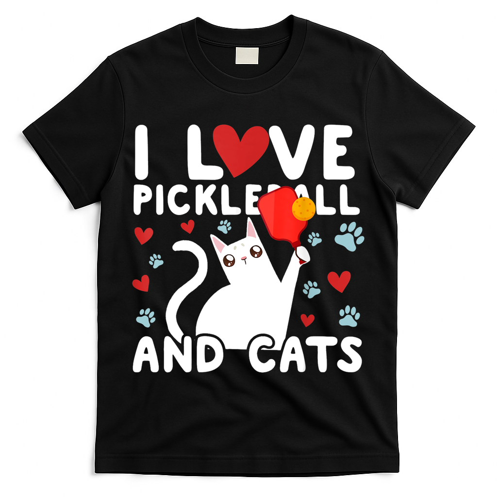 I Love Pickleball & Cats White Cat Fitness Workout Gift TShirt T-Shirt