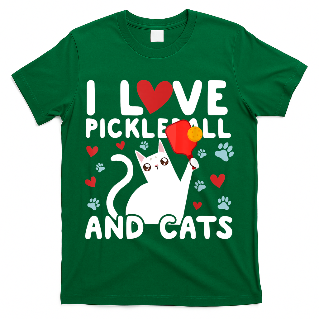 I Love Pickleball & Cats White Cat Fitness Workout Gift TShirt T-Shirt