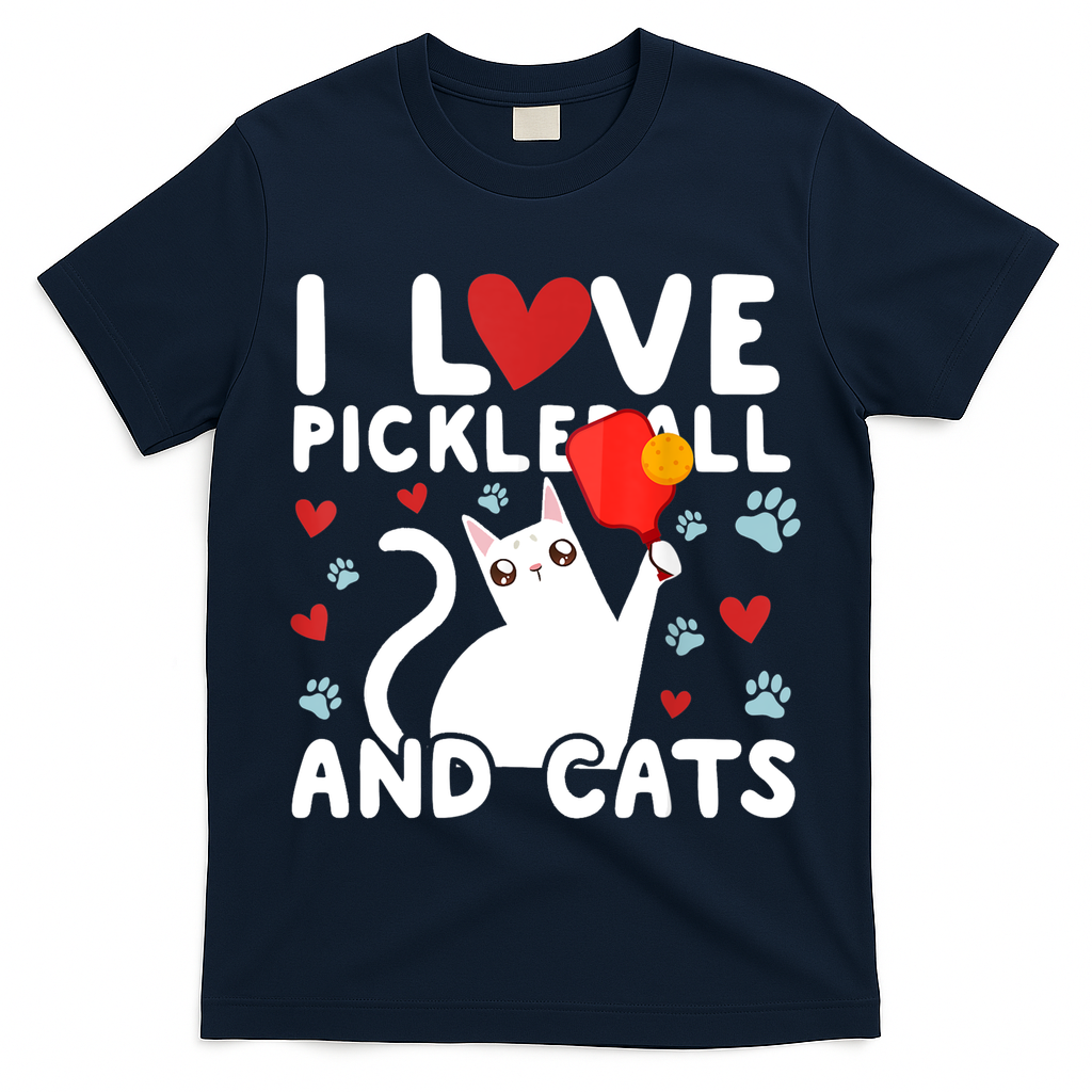 I Love Pickleball & Cats White Cat Fitness Workout Gift TShirt T-Shirt
