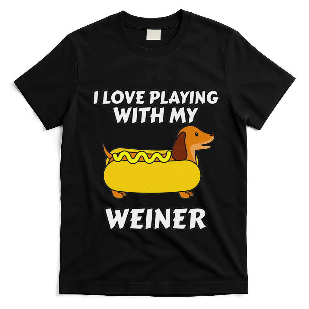 I Love Playing With My Wiener Dachshund Dog Weenie T-Shirt - Black
