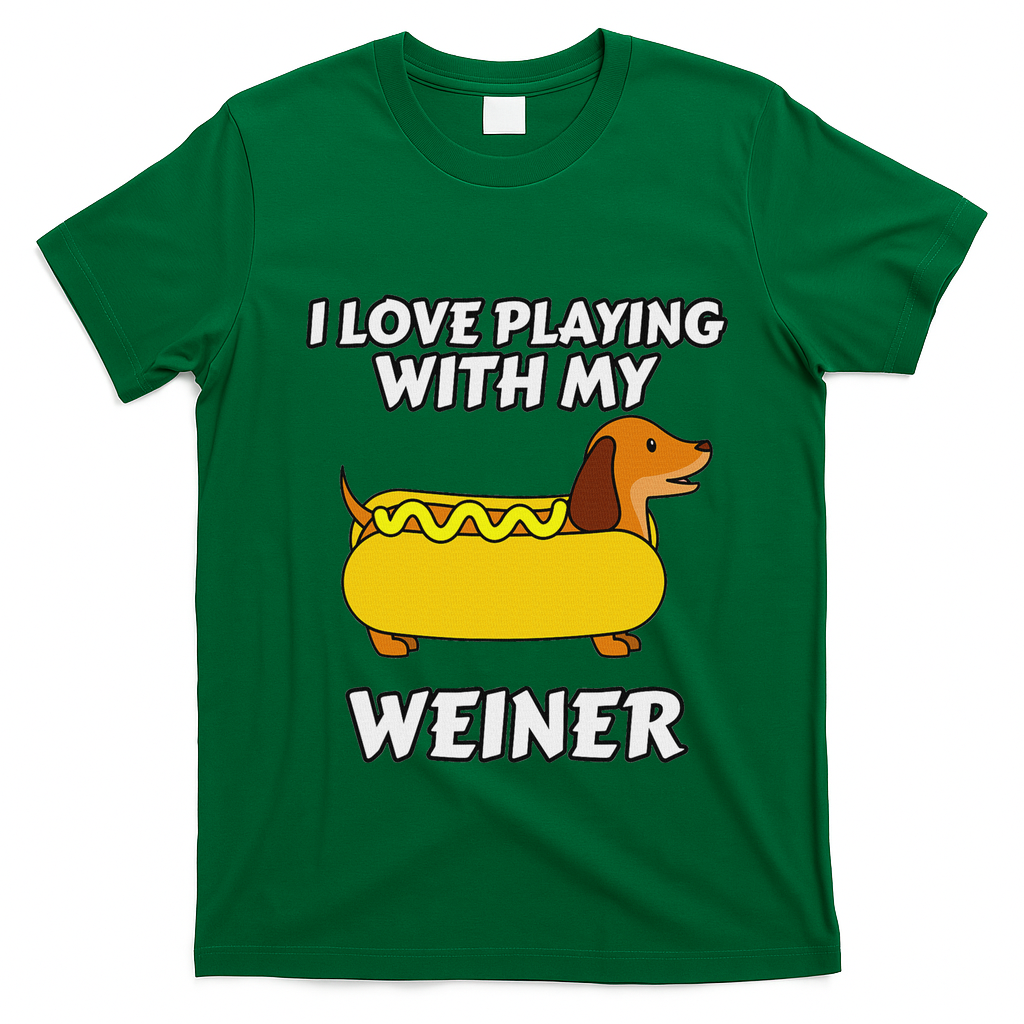 I Love Playing With My Wiener Dachshund Dog Weenie T-Shirt - Irish Green