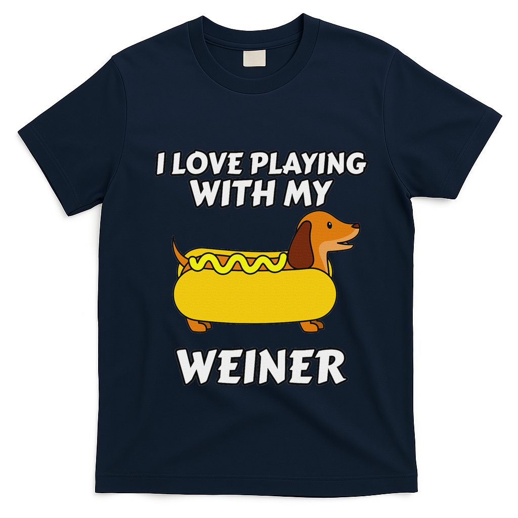 I Love Playing With My Wiener Dachshund Dog Weenie T-Shirt - Navy Blue