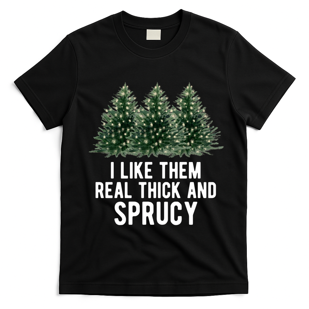 I Like Them Real Thick And Sprucy Chirtsmas T-Shirt - Black