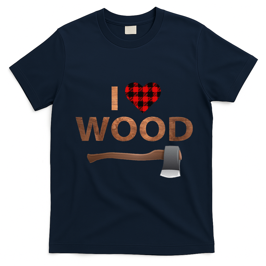 I Love Wood Lumberjack Heart Halloween Party Gift T-Shirt - Navy Blue