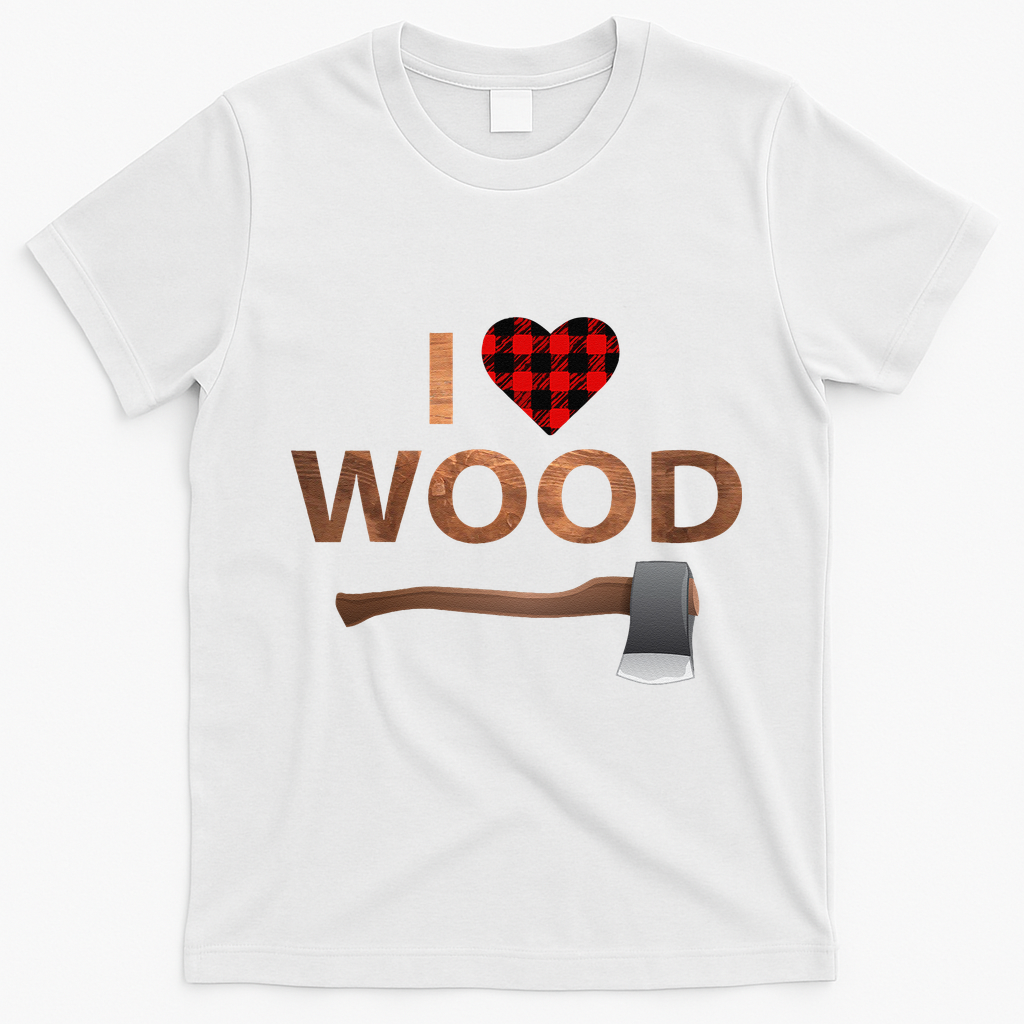 I Love Wood Lumberjack Heart Halloween Party Gift T-Shirt - White