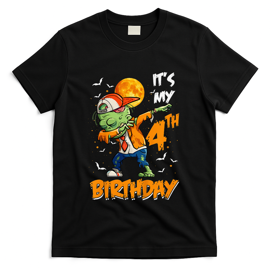 Its My 4th Birthday Dabbing Zombie Halloween Costume T-Shirt - Black