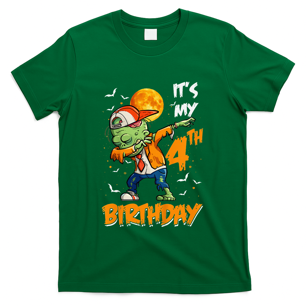 Its My 4th Birthday Dabbing Zombie Halloween Costume T-Shirt - Green