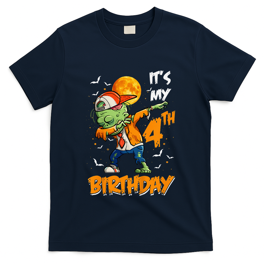 Its My 4th Birthday Dabbing Zombie Halloween Costume T-Shirt - Navy