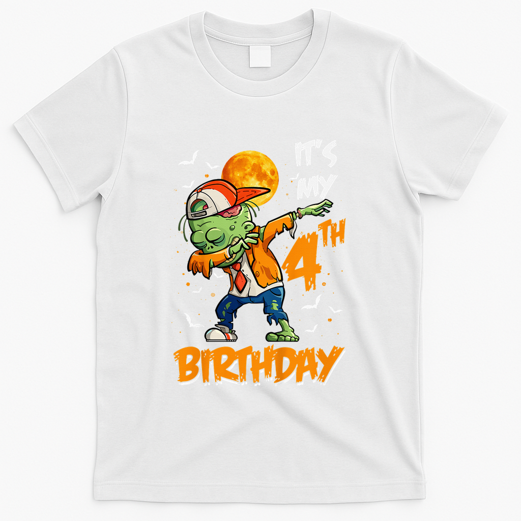 Its My 4th Birthday Dabbing Zombie Halloween Costume T-Shirt - White