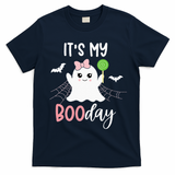 Its My Boo Day Cute Halloween Birthday Ghost Pink Bow Girls T-Shirt - Navy Blue