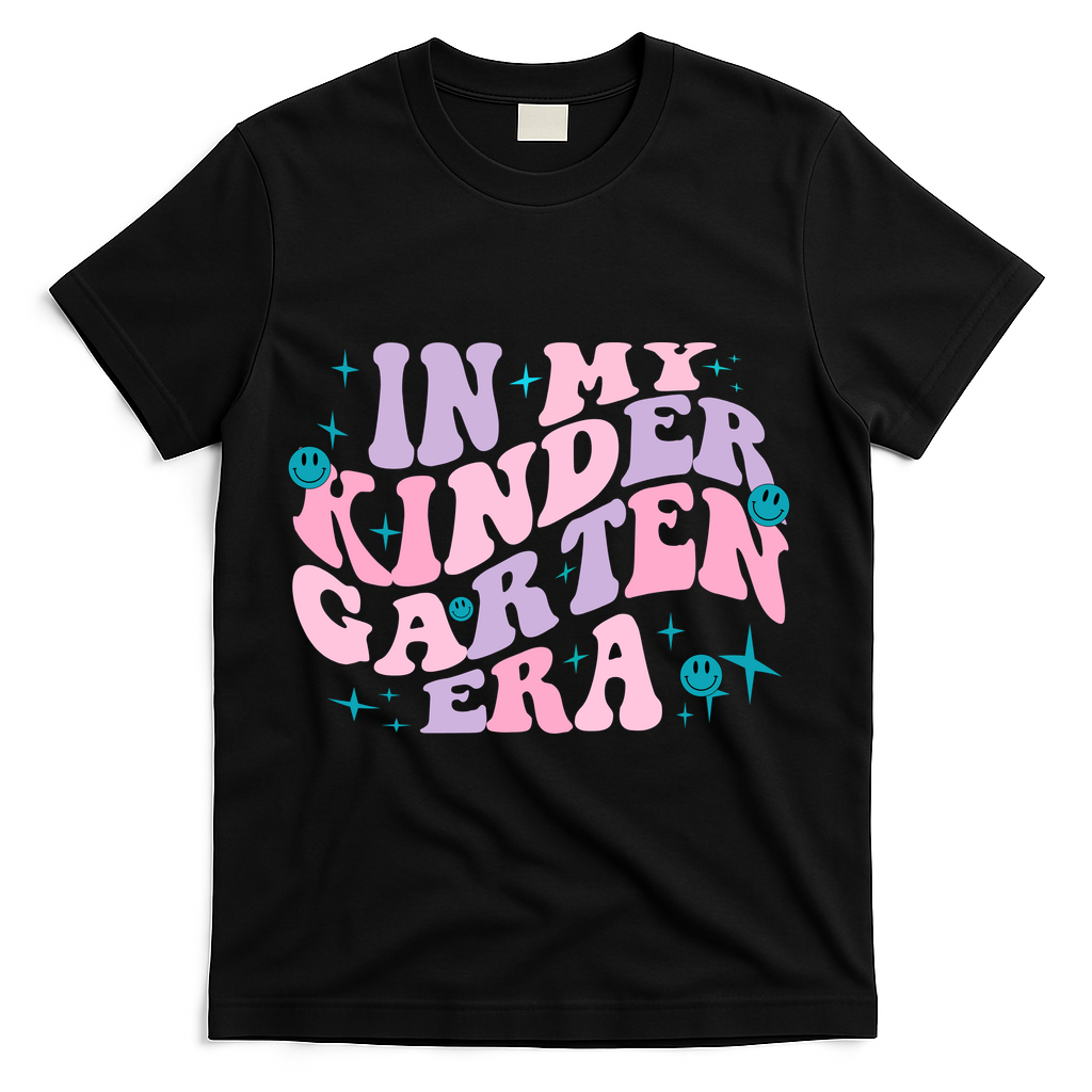 In My Kindergarten Era Groovy Back To School Teacher Student T-Shirt - Black