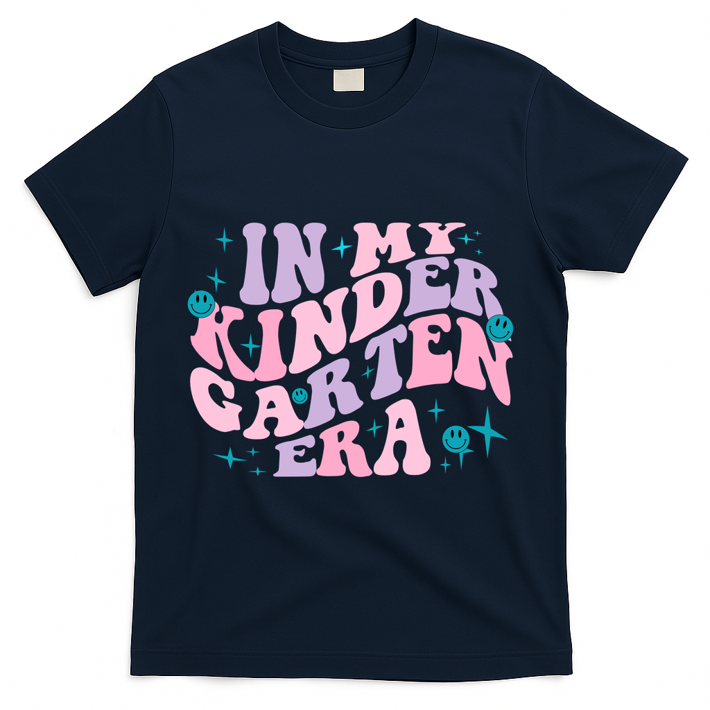In My Kindergarten Era Groovy Back To School Teacher Student T-Shirt - Navy