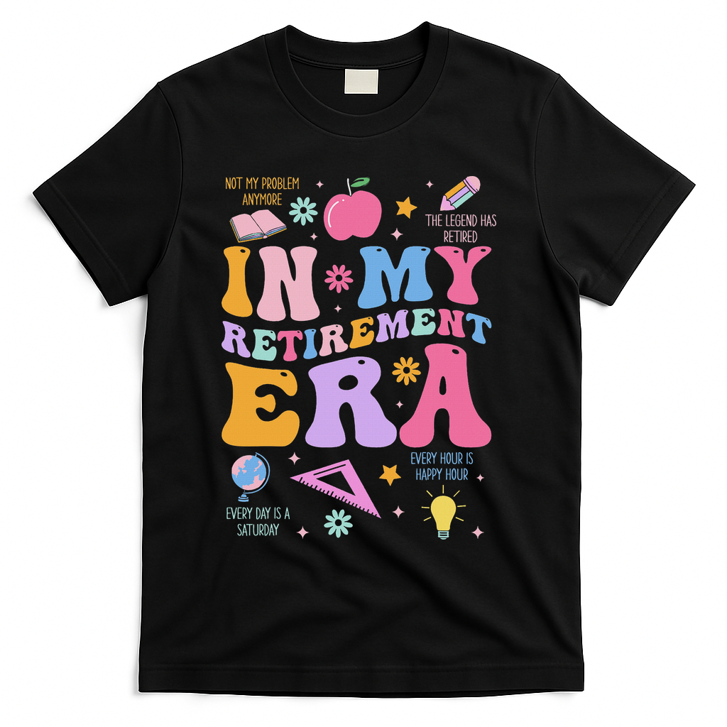In My Retirement Era Retro Groovy Retired Teacher Women T-Shirt - Black