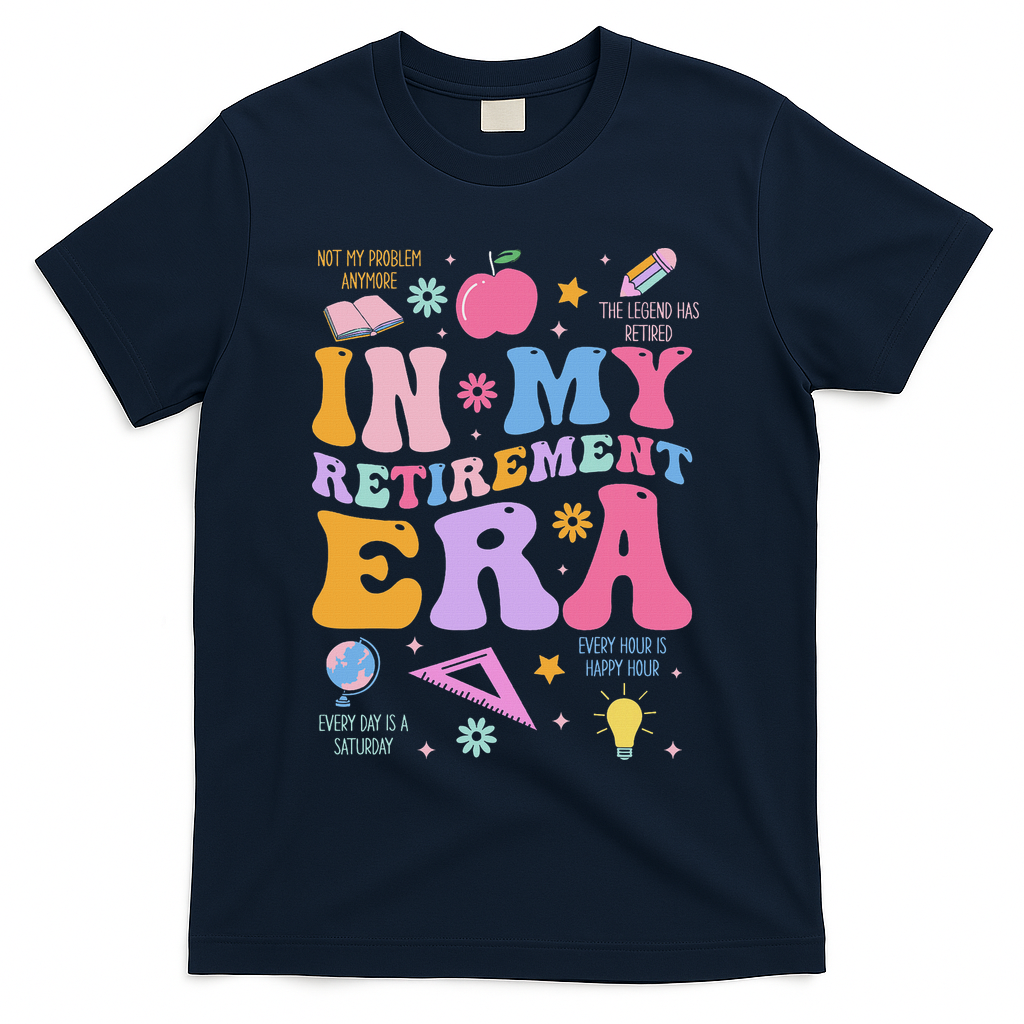 In My Retirement Era Retro Groovy Retired Teacher Women T-Shirt - Navy
