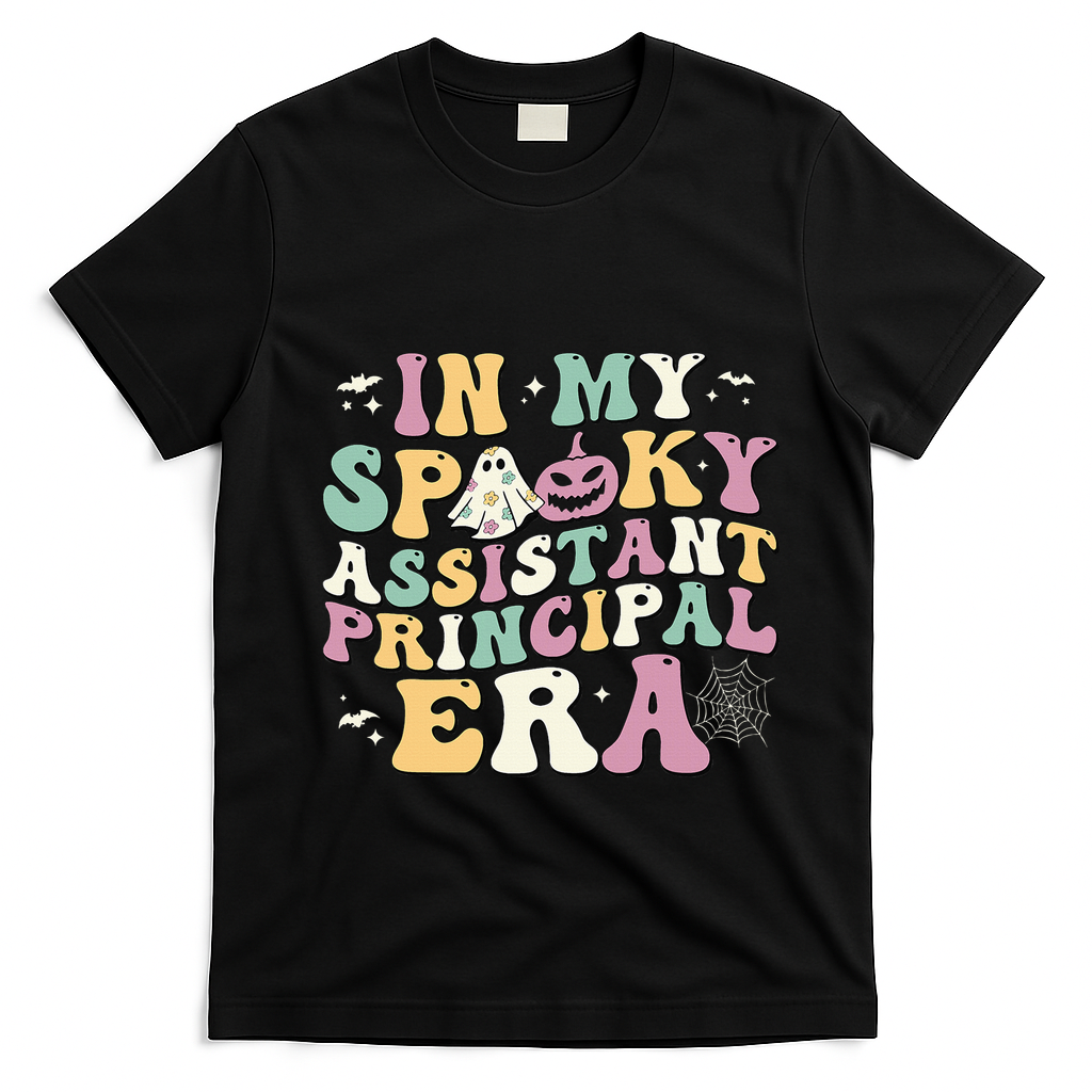 In My Spooky Assistant Principal Era Retro Ghost Halloween T-Shirt - Black