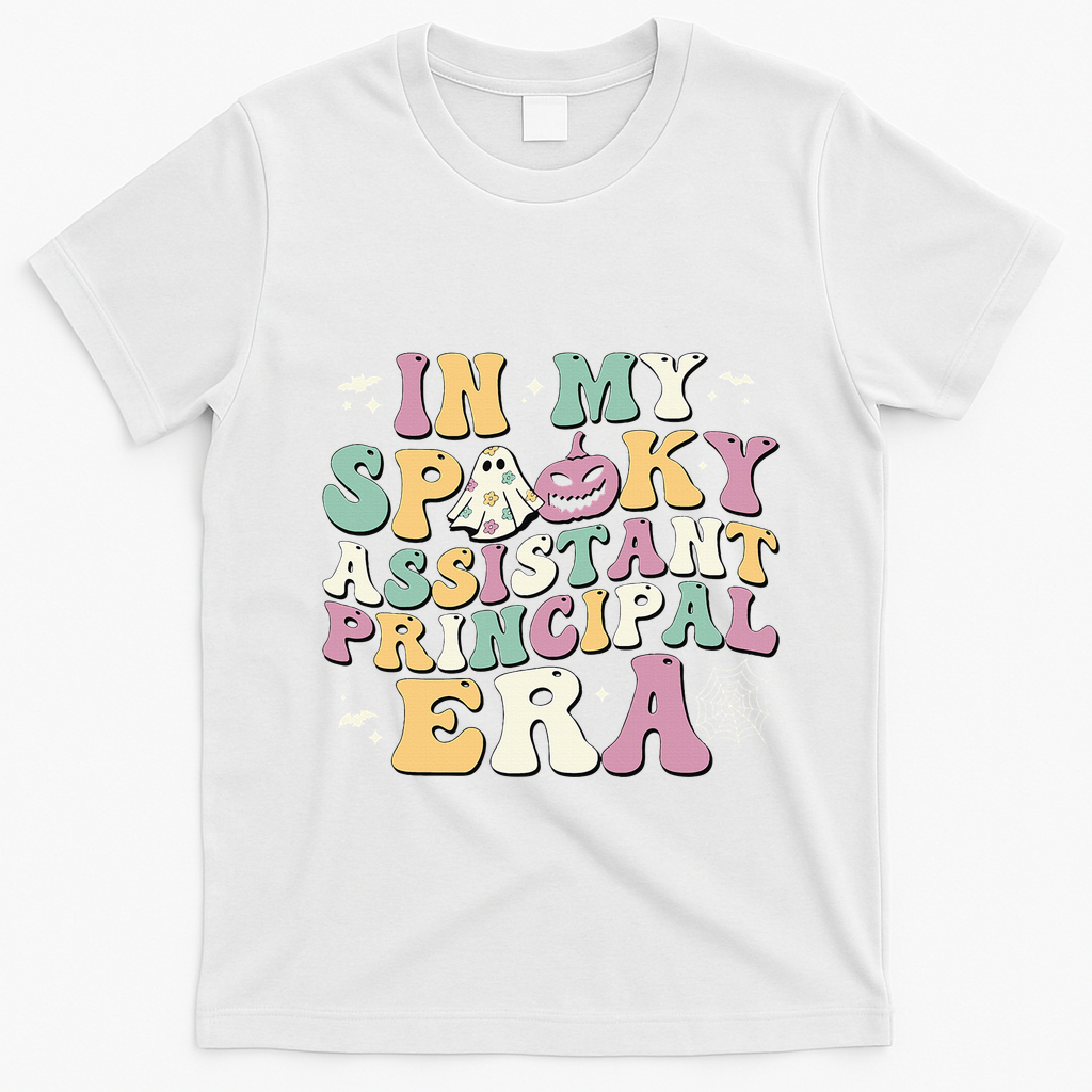 In My Spooky Assistant Principal Era Retro Ghost Halloween T-Shirt - White