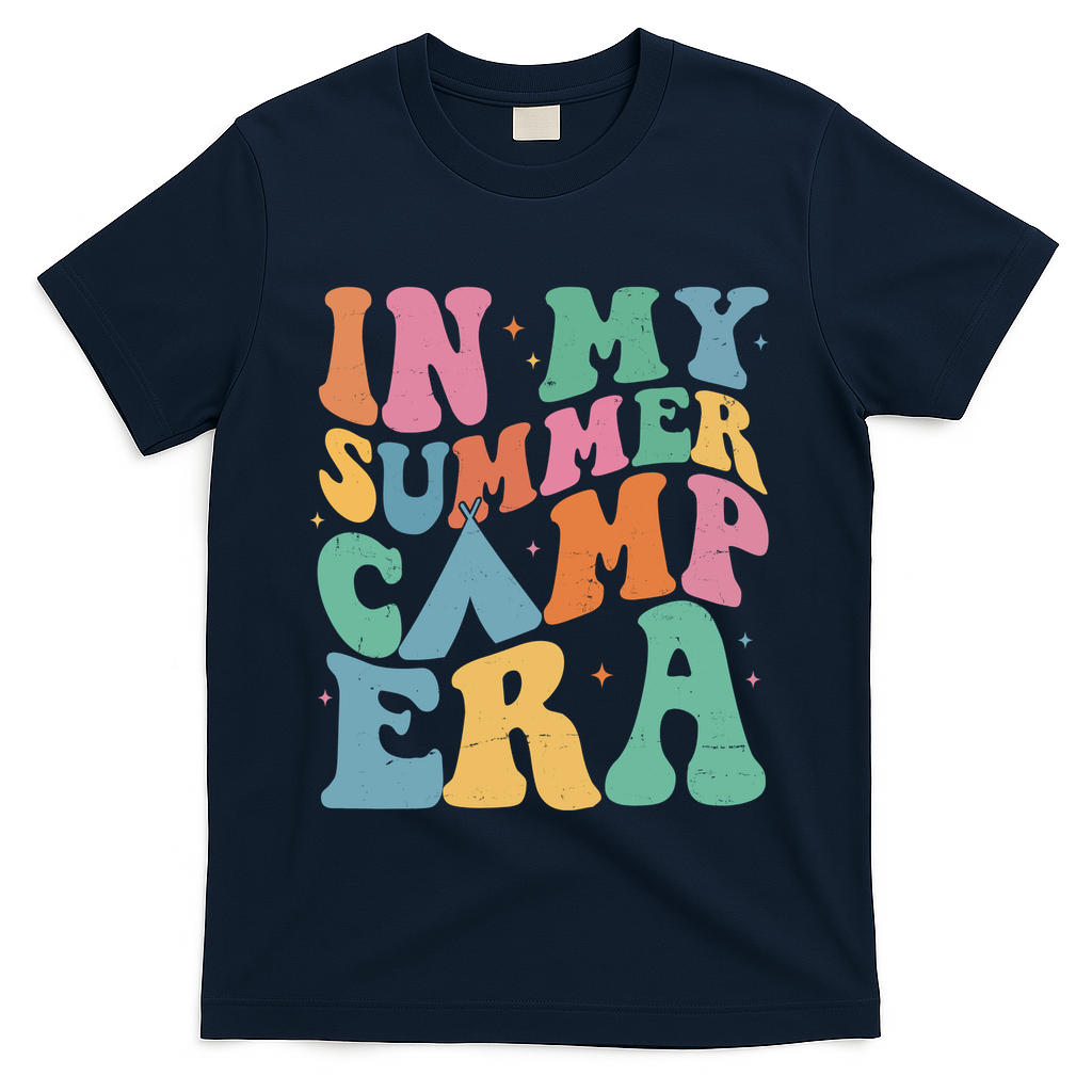 In My Summer Camp Era Retro Groovy T-Shirt - Navy