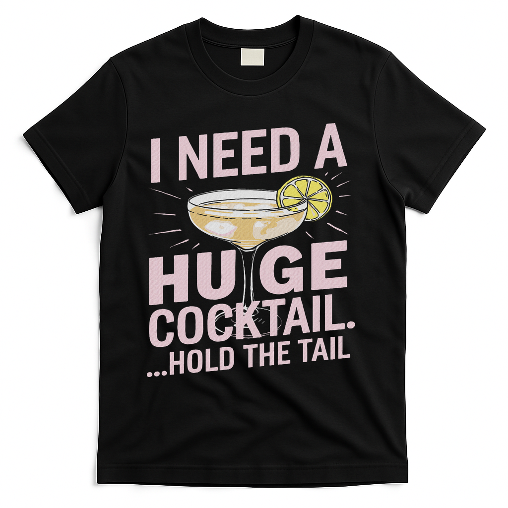 I Need A Huge Cocktail Hold The Tail Summer Drinking Humor T-Shirt - Black