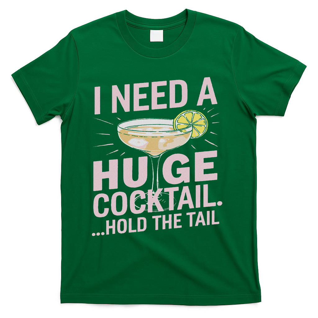 I Need A Huge Cocktail Hold The Tail Summer Drinking Humor T-Shirt - Green