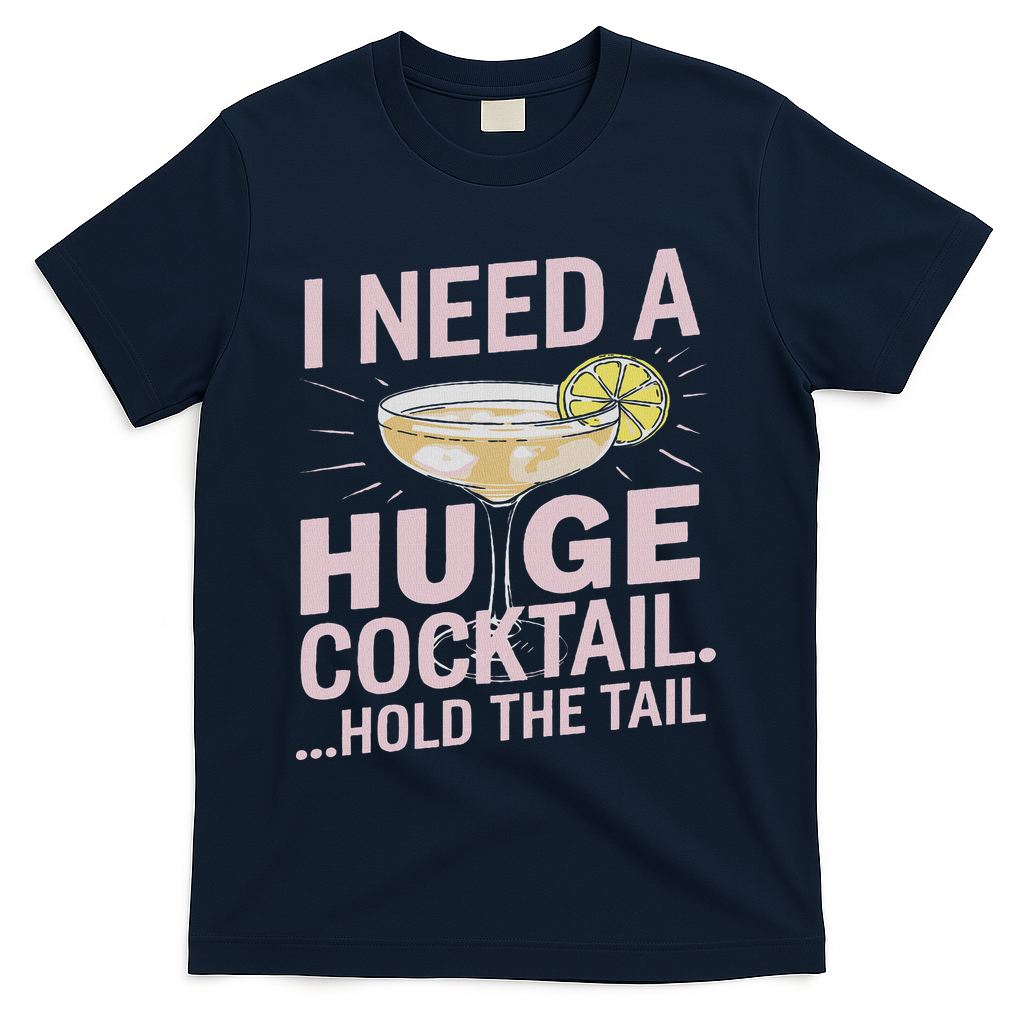 I Need A Huge Cocktail Hold The Tail Summer Drinking Humor T-Shirt - Navy