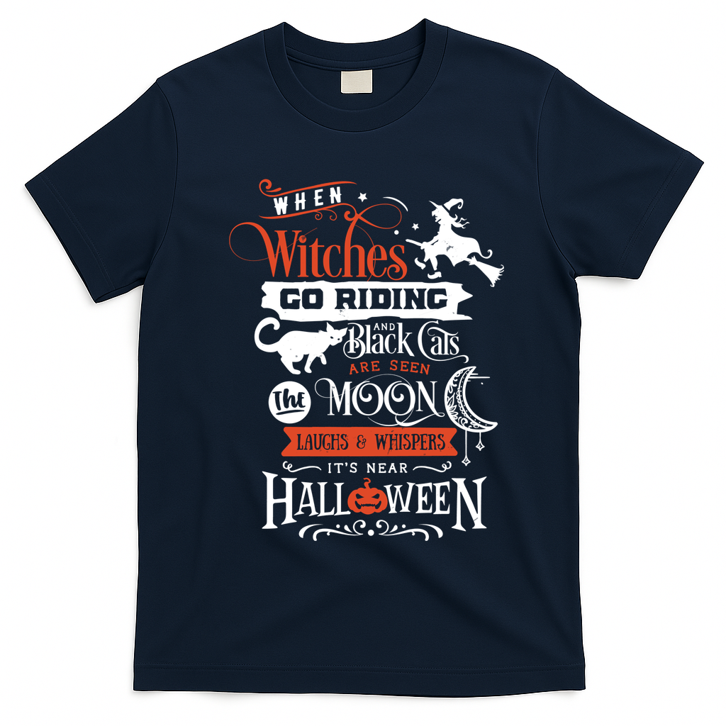 Its Near Halloween Witches Go Riding Festive T-Shirt - Navy Blue