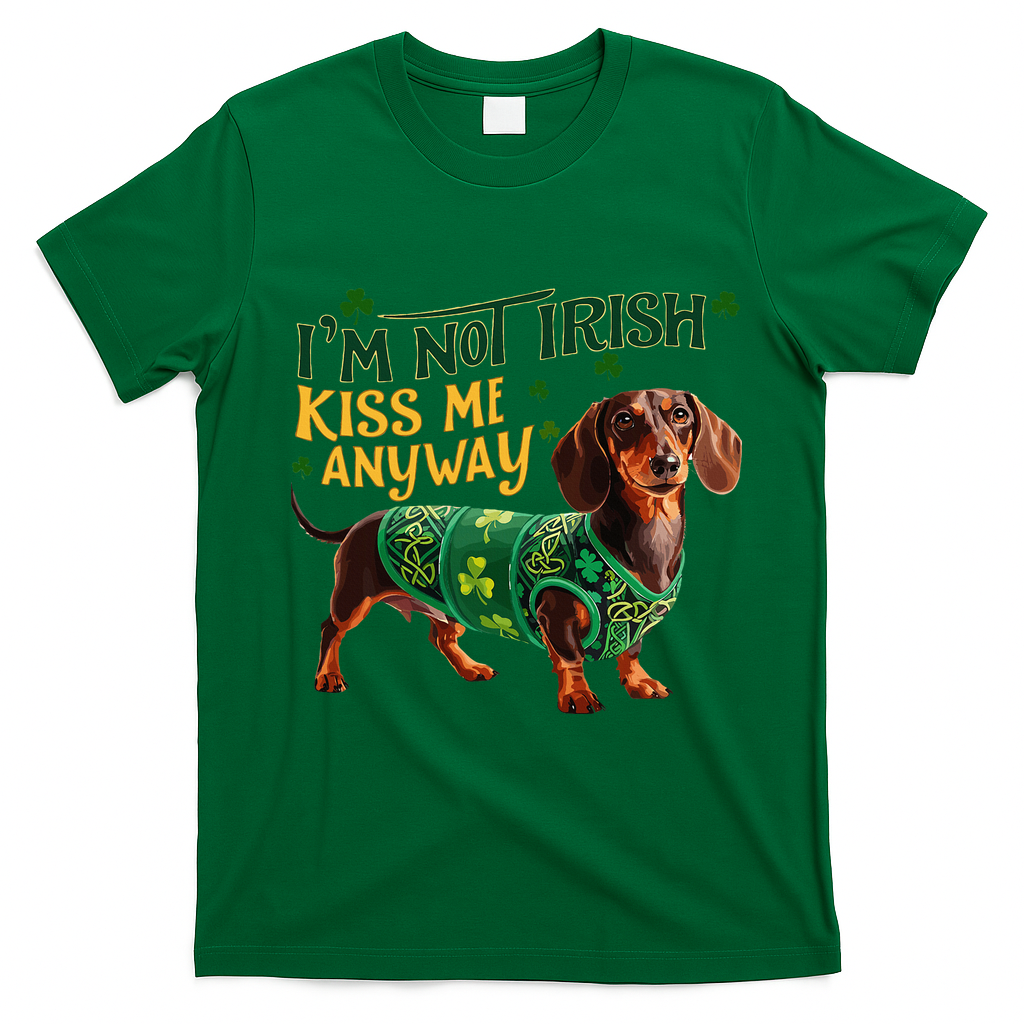 IM Not Irish But Kiss Me Anyway Dachshund St. Patrick Day T-Shirt - Irish Green