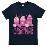 In October We Wear Pink Autumn Pumpkin Coffee T-Shirt - Navy