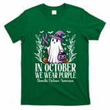 In October We Wear Purple Domestic Violence Ghost Halloween T-Shirt - Irish Green