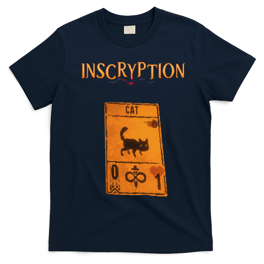 Inscryption Psychological Cat Card Game Halloween Scary T-Shirt - Navy Blue