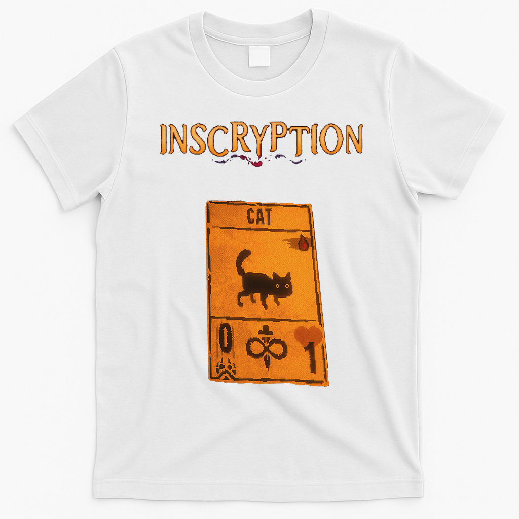 Inscryption Psychological Cat Card Game Halloween Scary T-Shirt - White