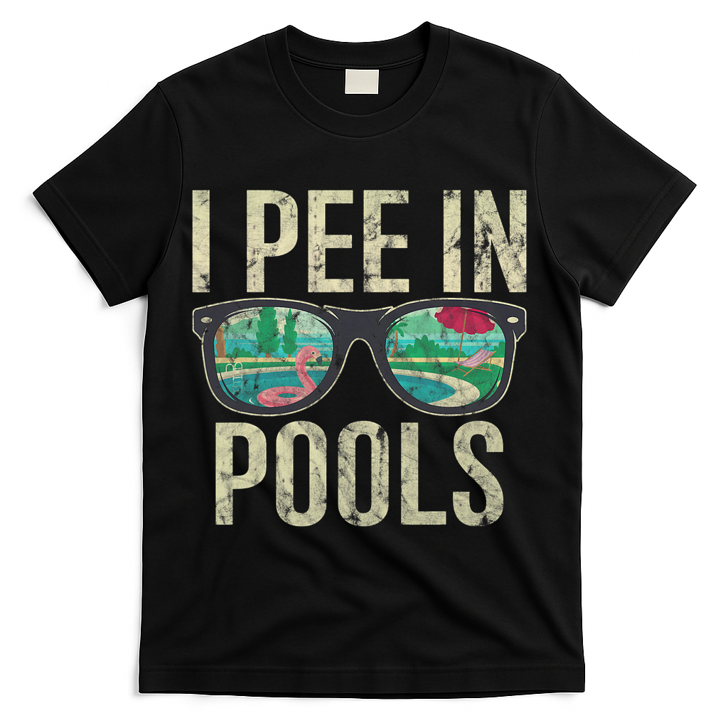 I Pee In Pools Glasses Summer Vacation Funny T-Shirt - Black