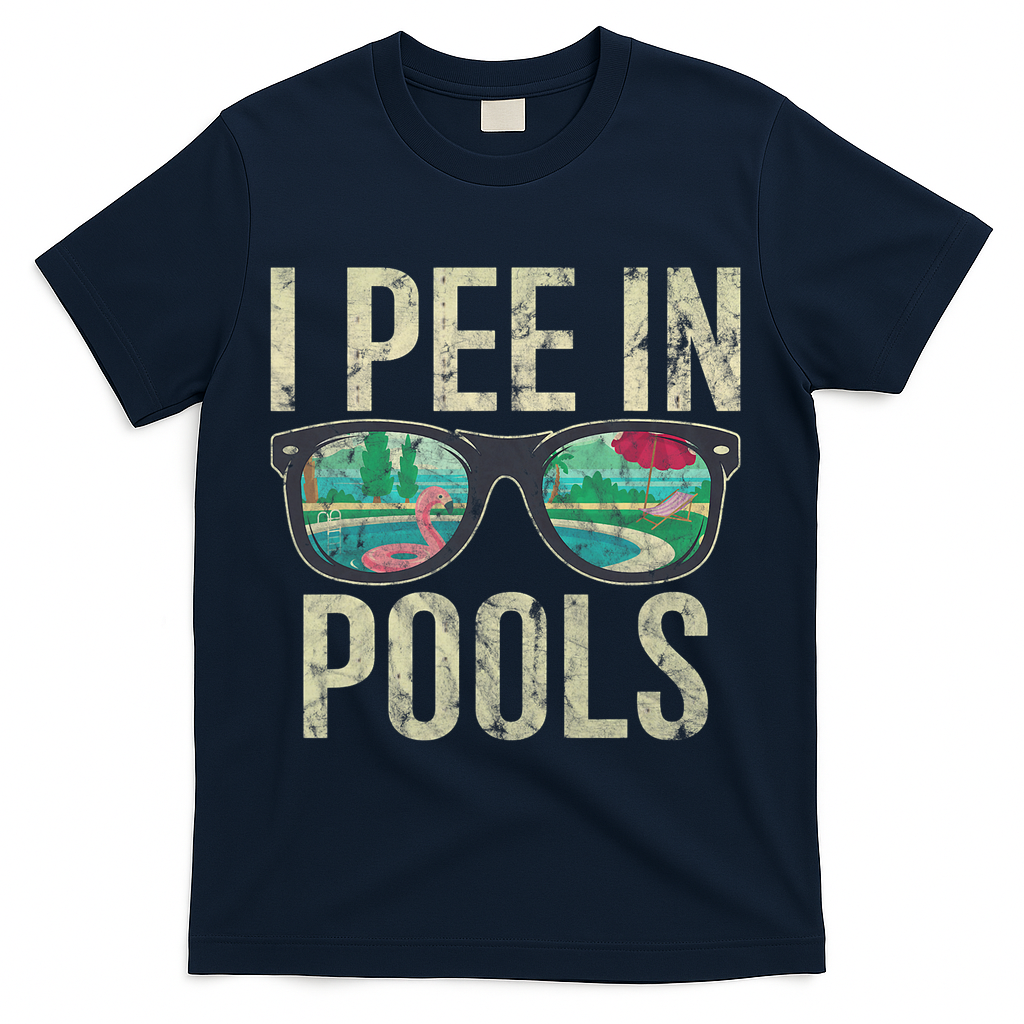 I Pee In Pools Glasses Summer Vacation Funny T-Shirt - Navy
