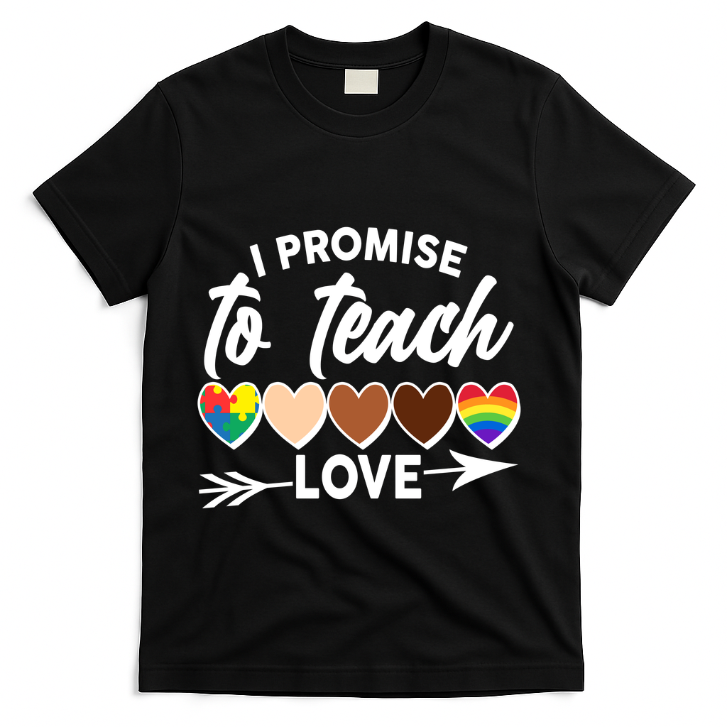 I Promise To Teach Love Diversity Equality T-Shirt - Black