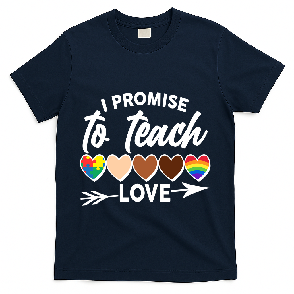 I Promise To Teach Love Diversity Equality T-Shirt - Navy