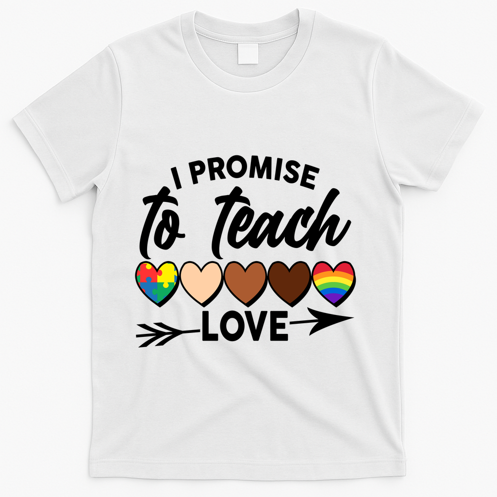 I Promise To Teach Love Diversity Equality T-Shirt - White