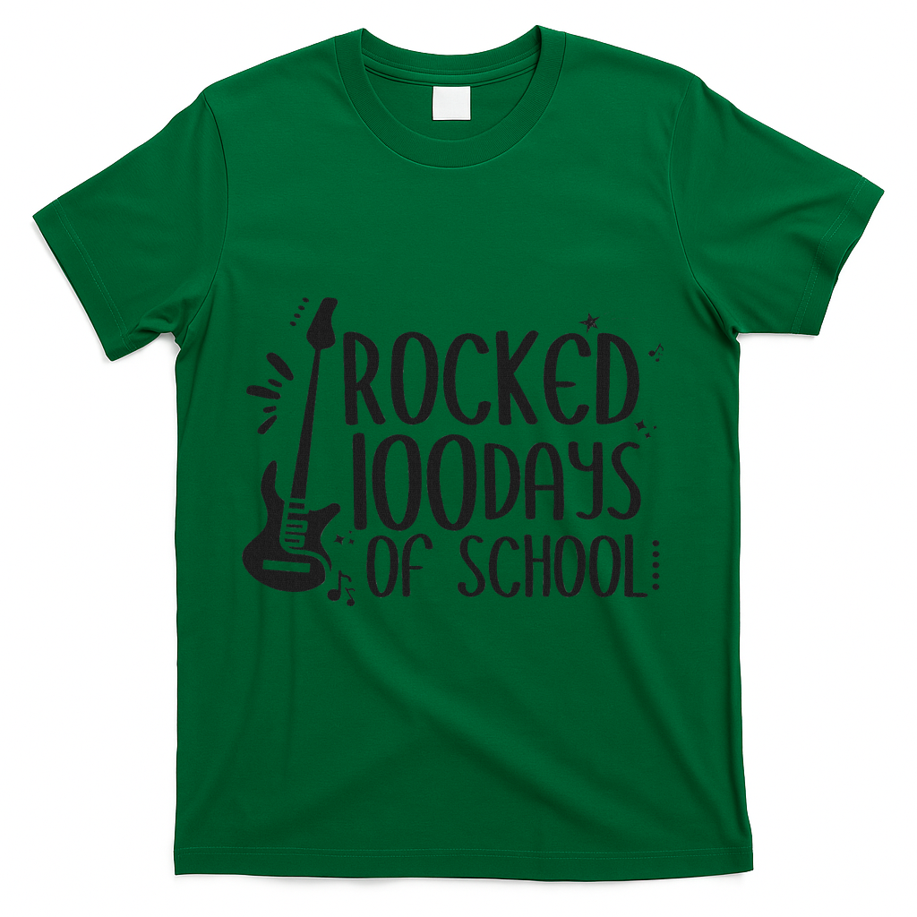 I Rocked 100 Days Of School 100th Day Guitar Music Gifts T-Shirt - Green