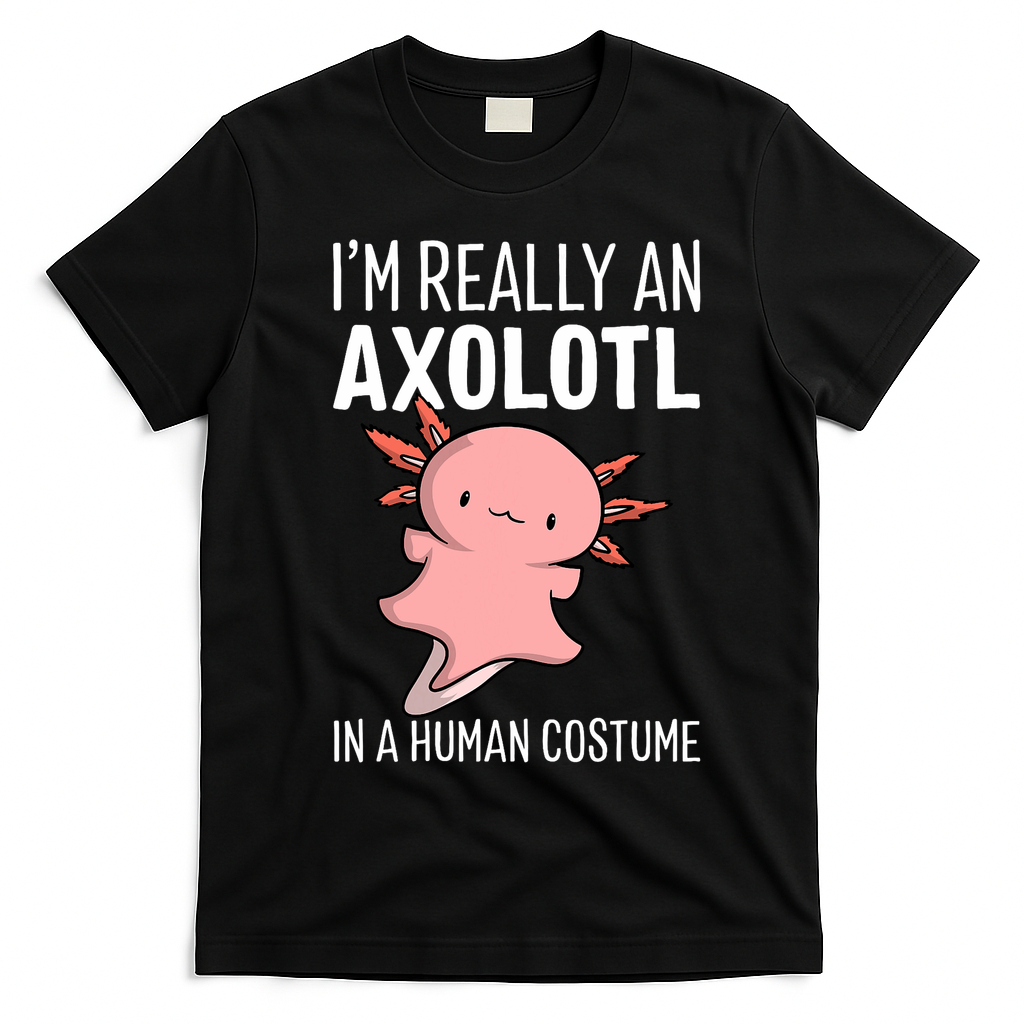 I'm Really An Axolotl In A Human Costume Halloween Funny  T-Shirt - Black
