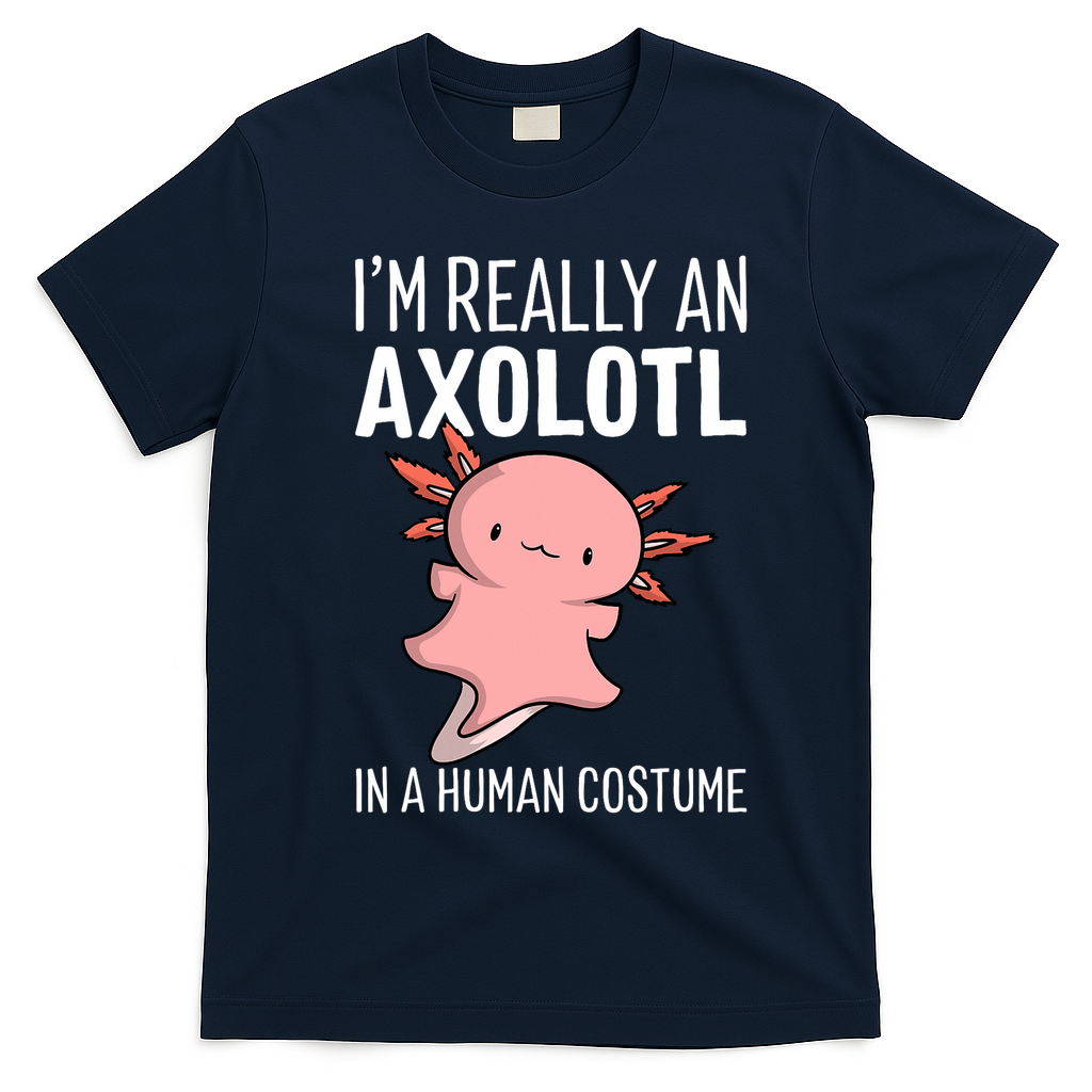 I'm Really An Axolotl In A Human Costume Halloween Funny  T-Shirt - Navy Blue